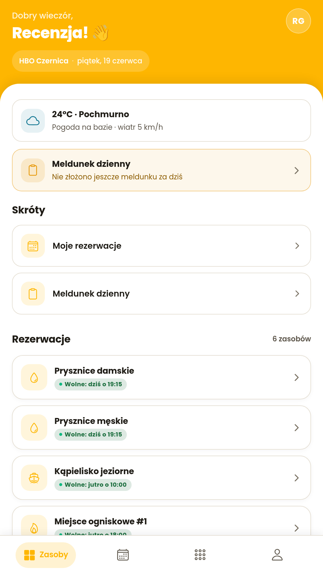 Ekran startowy aplikacji NaOsrodku